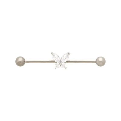 CZ Silvertone Titanium Butterfly Industrial Barbell - 14 Gauge
