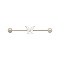CZ Silvertone Titanium Butterfly Industrial Barbell - 14 Gauge