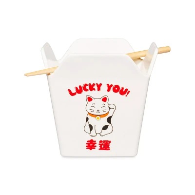 Lucky You Kitty Takeout Bowl with Chopsticks - 14 oz.