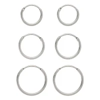 Multi-Pack Silvertone Titanium Hoop Earrings 3 Pair - 20 Gauge