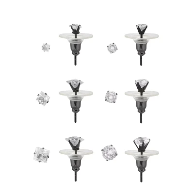 Multi-Pack CZ Round and Square Cut Stud Earrings - 6 Pair