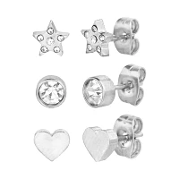 Multi-Pack CZ Heart Star Stud Earrings - 3 Pack