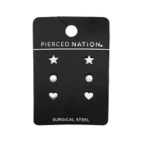 Multi-Pack CZ Heart Star Stud Earrings - 3 Pack