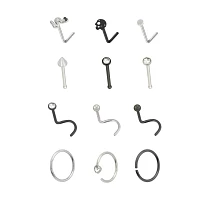 Multi-Pack Skull Pin Hoop and L-Bend Nose Rings 12 Pack - 20 Gauge