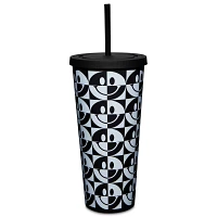 Black and White Smiley Cup with Straw - 24 oz.