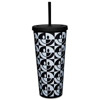 Black and White Smiley Cup with Straw - 24 oz.