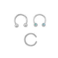 Multi-Pack Blue CZ Titanium Horseshoe and Hoop Nose Rings 3 Pack - 16 Gauge