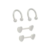 Multi-Pack Silvertone Heart Horseshoes and Barbell Nipple Rings - 14 Gauge