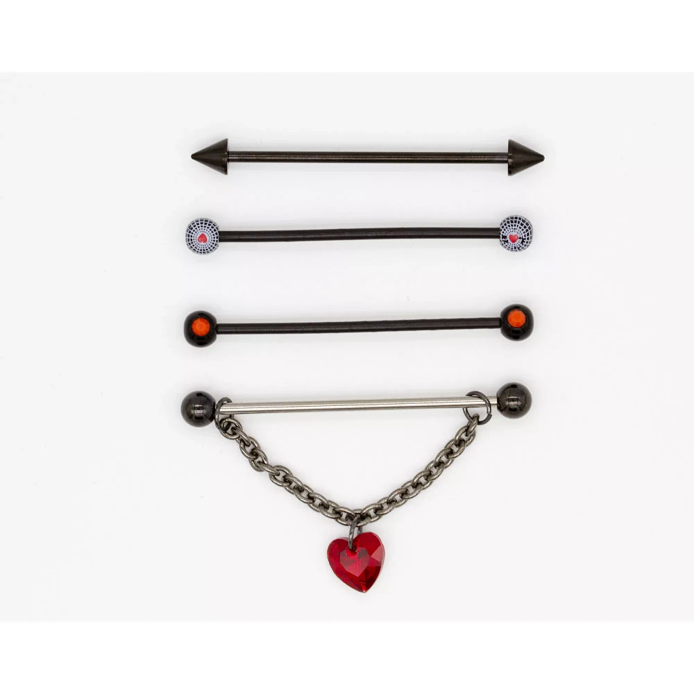 Multi-Pack Spiderweb Hearts Industrial Barbells 4 Pack - 14 Gauge
