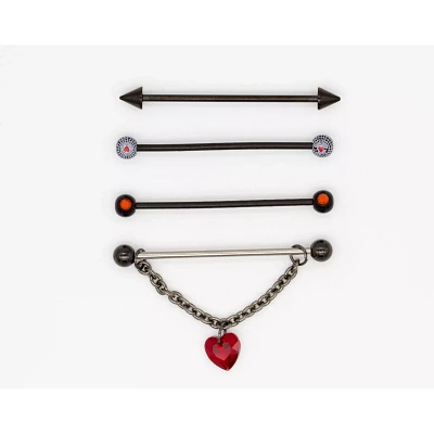 Multi-Pack Spiderweb Hearts Industrial Barbells 4 Pack - 14 Gauge