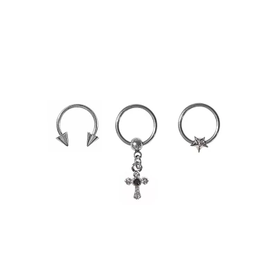 Multi-Pack Cross and Star Dangle Captive and Horseshoe Rings 3 Pack - 16 Gauge