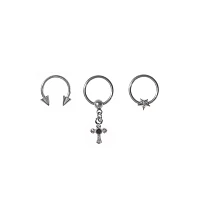 Multi-Pack Cross and Star Dangle Captive and Horseshoe Rings 3 Pack - 16 Gauge