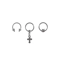 Multi-Pack Cross and Star Dangle Captive and Horseshoe Rings 3 Pack - 16 Gauge