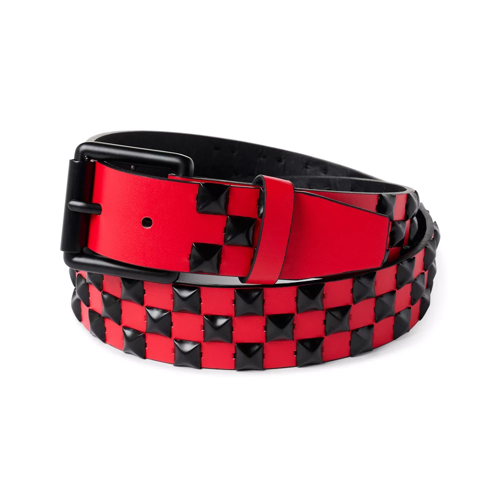 Black and Red Checkered Pyramid Studded Belt