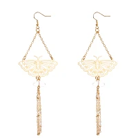Goldtone Moth Drop Chain Dangle Earrings