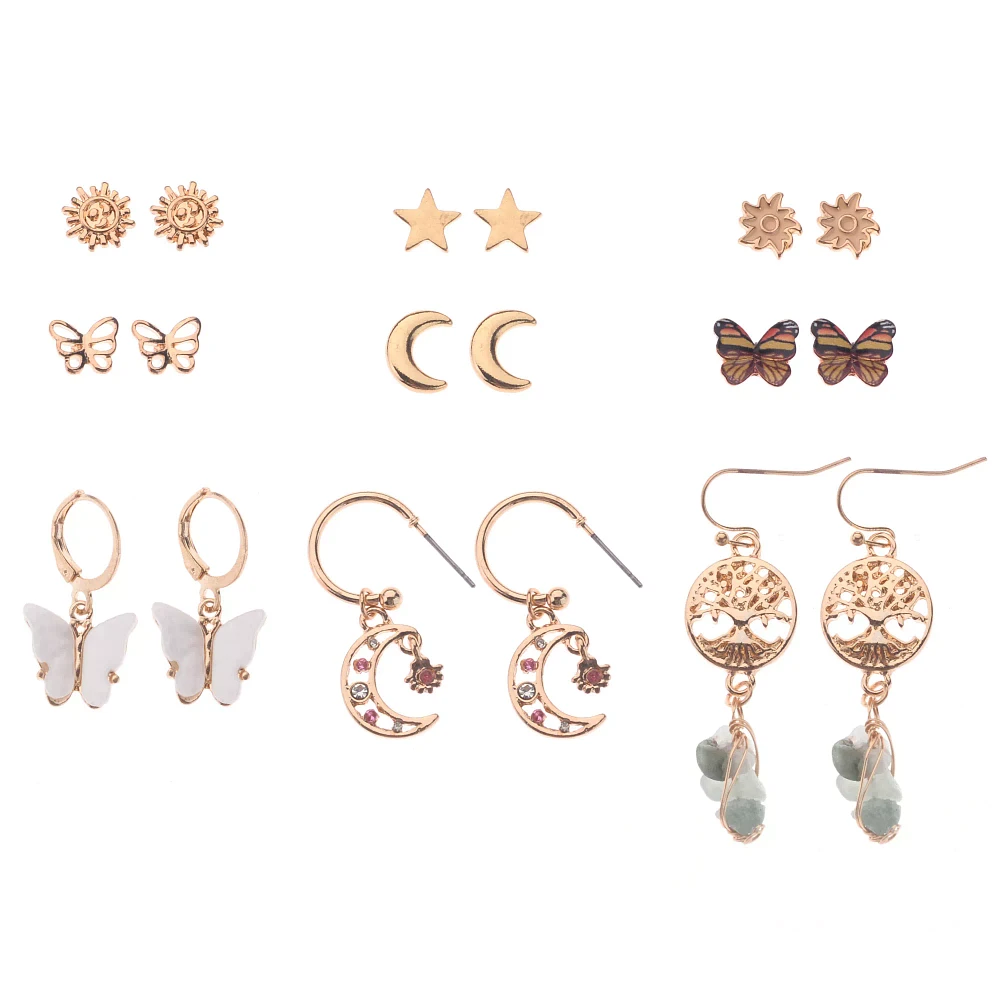 Multi-Pack Moon and Butterfly Earrings - 9 Pair