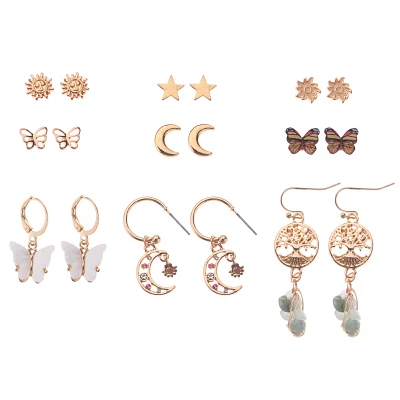 Multi-Pack Moon and Butterfly Earrings - 9 Pair