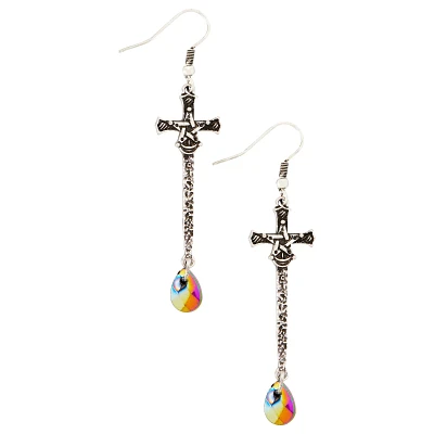 Pentagram Sword Teardrop Gem Dangle Earrings