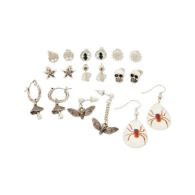 Multi-Pack Silver Gothic Insect Earrings - 9 Pack