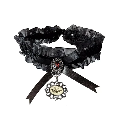 Black Ruffled Ribbon Frog Cameo Choker Necklace