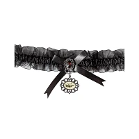Black Ruffled Ribbon Frog Cameo Choker Necklace