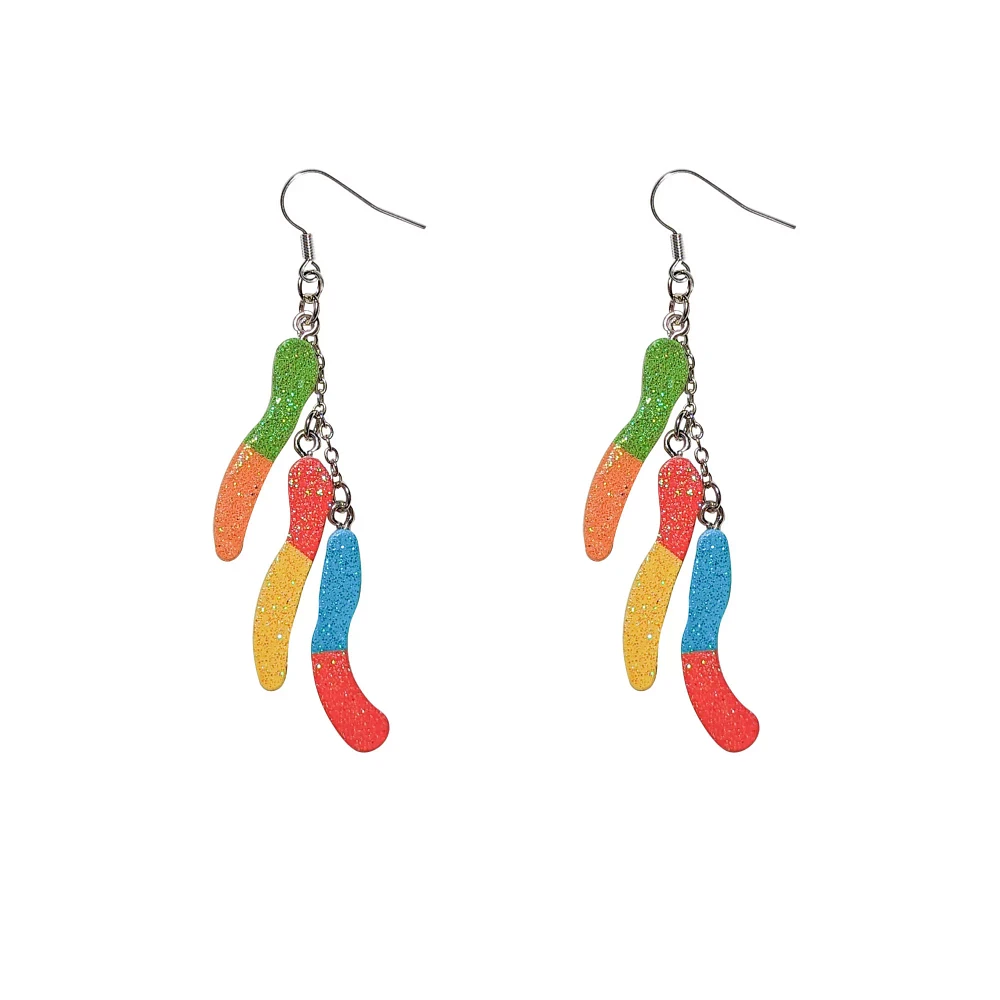 Sour Gummy Worms Dangle Earrings - 18 Gauge