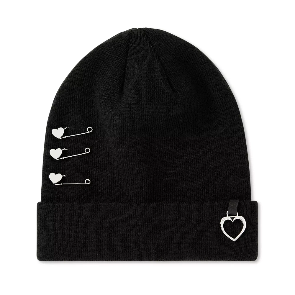 Heart Safety Pin Knit Hat