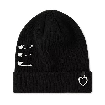 Heart Safety Pin Knit Hat