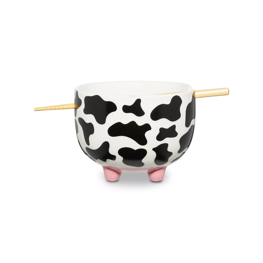Cow Print Molded Bowl with Chopsticks - 15 oz.