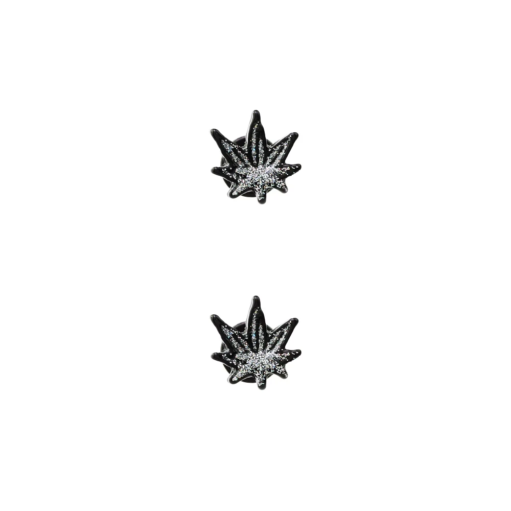 Black Glitter Weed Leaf Fake Plugs - 18 Gauge