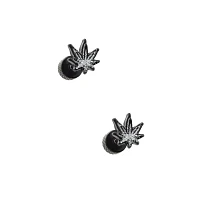 Black Glitter Weed Leaf Fake Plugs - 18 Gauge