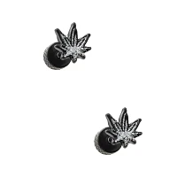 Black Glitter Weed Leaf Fake Plugs - 18 Gauge