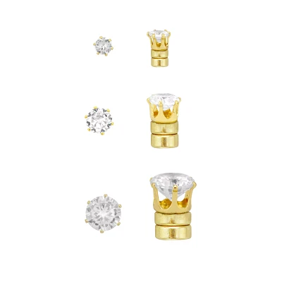 CZ Goldtone Magnetic Fake Earrings - 3 Pair