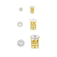 CZ Goldtone Magnetic Fake Earrings - 3 Pair