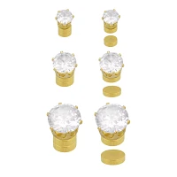 CZ Goldtone Magnetic Fake Earrings - 3 Pair