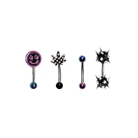 Multi-Pack Smiley Face Weed Leaf Spike Rook Earrings 4 Pack - 16 Gauge