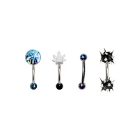 Multi-Pack Smiley Face Weed Leaf Spike Rook Earrings 4 Pack - 16 Gauge