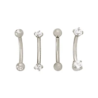 Multi-Pack CZ Prong Silvertone Titanium Curved Barbells 4 Pack - 16 Gauge