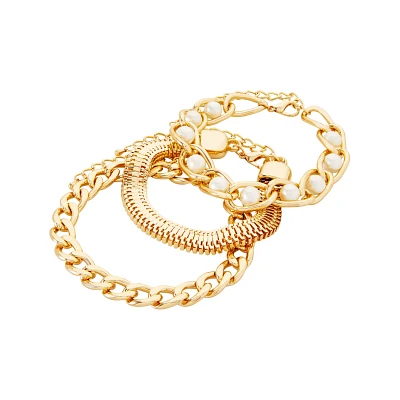 Multi-Pack Goldtone Pearl Braided Bracelets - 3 Pack