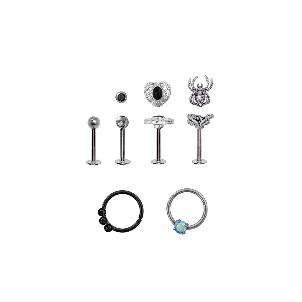 Multi-Pack Spider and Rose Hoops and Pins 6 Pack - 18 Gauge