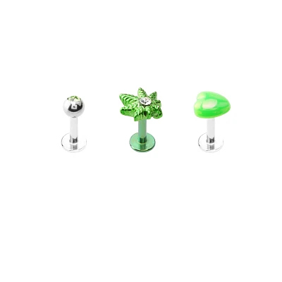 Multi-Pack Pot Leaf Labret Rings 3 Pack - 16 Gauge