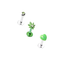 Multi-Pack Pot Leaf Labret Rings 3 Pack - 16 Gauge