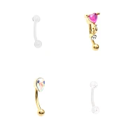 Multi-Pack Heart Dangle Eyebrow Barbells 4 Pack - 16 Gauge
