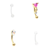 Multi-Pack Heart Dangle Eyebrow Barbells 4 Pack - 16 Gauge
