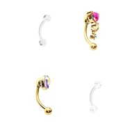 Multi-Pack Heart Dangle Eyebrow Barbells 4 Pack - 16 Gauge