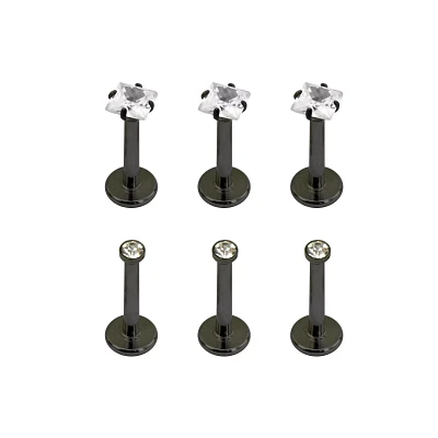 Multi-Pack Round and Square CZ Black Labret Lip Rings 6 Pack - 16 Gauge