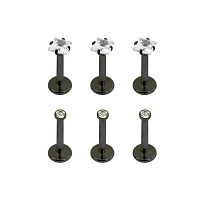 Multi-Pack Round and Square CZ Black Labret Lip Rings 6 Pack - 16 Gauge