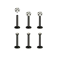 Multi-Pack Round and Square CZ Black Labret Lip Rings 6 Pack - 16 Gauge