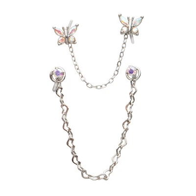 Multi-Pack CZ Butterfly Nose Chains 2 Pack - 18 Gauge