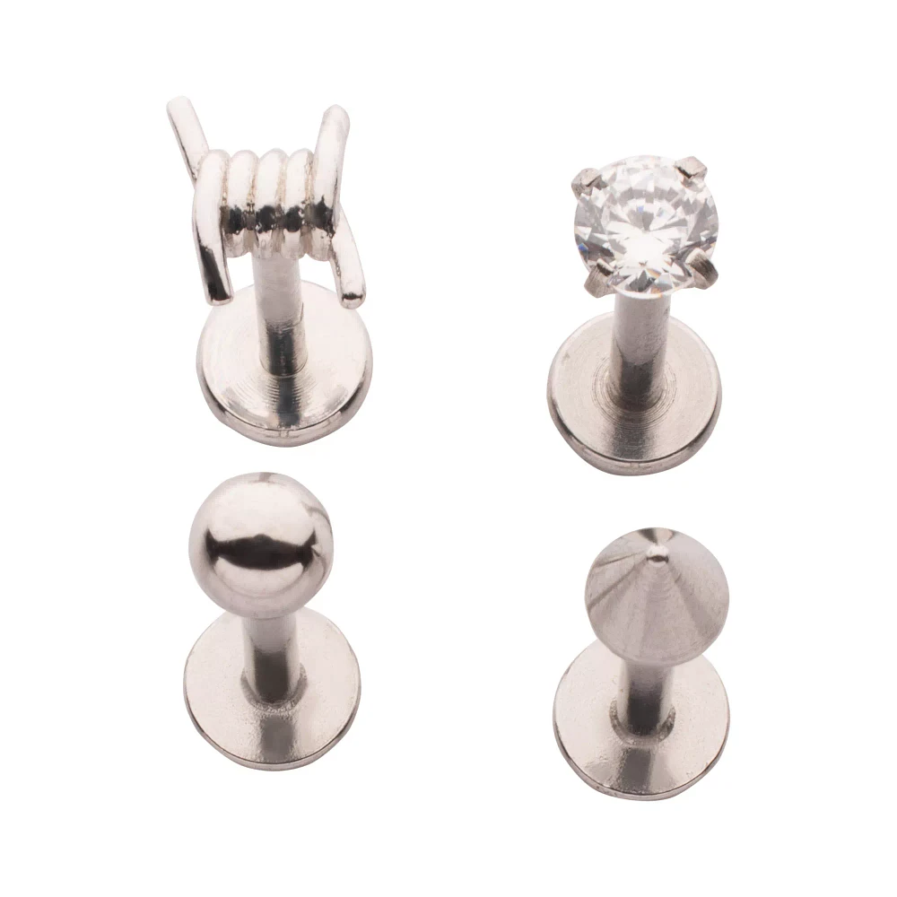 Silver Barbed Wire Labret Lip Rings 4 Pack - 16 Gauge